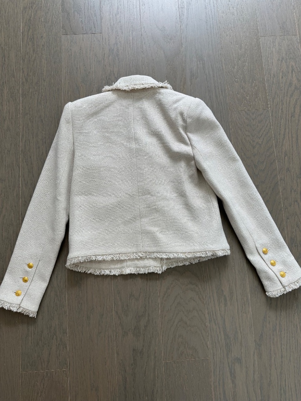 L'Agence Sylvia Collard Jacket Tweed Blazer Ivory Gold Fringe With Tags - Size 0 - Picture 3 of 9